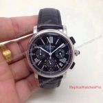 AAA Grade Fake Cartier MTWTFSS Chronograph Watch Black Dial Black Leather